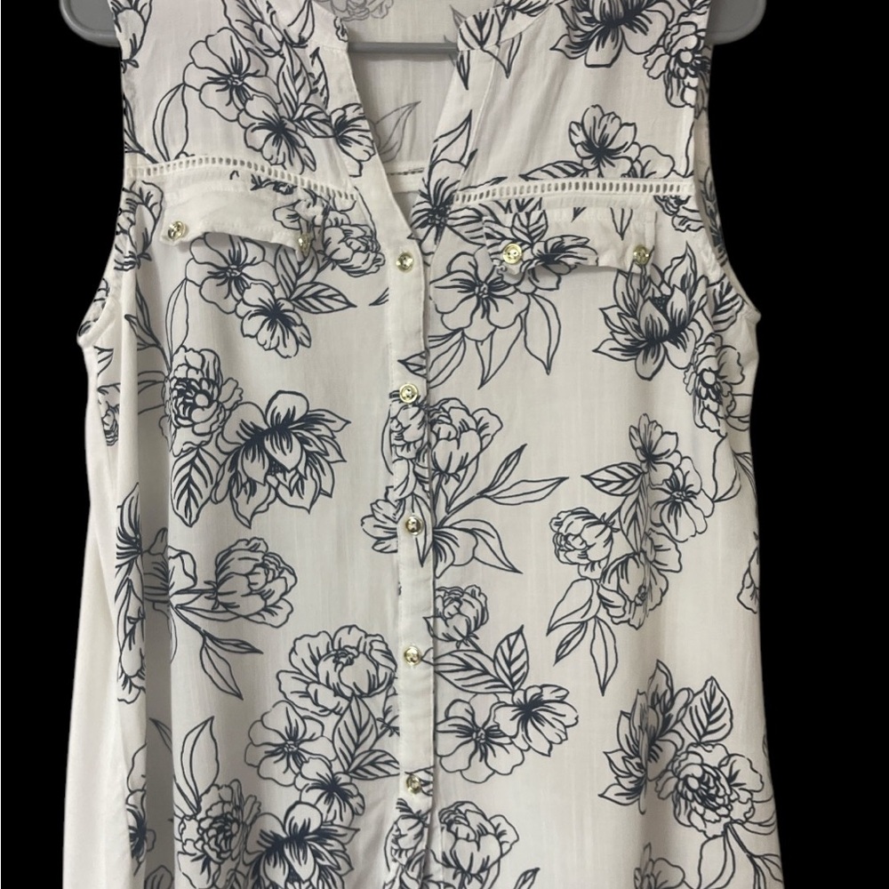 Floral Sleeveless Top - White and Black